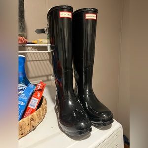 Black Glossy Adjustable Calf Hunter Rain Boots Womens size 9